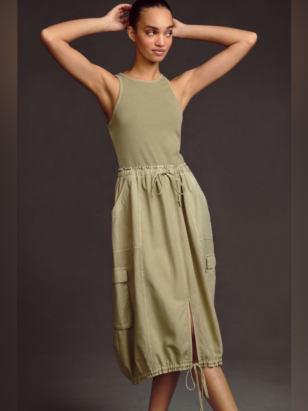 Daily Practice by Anthropologie High-Neck Tank Twofer Cargo Dress Moss Green S